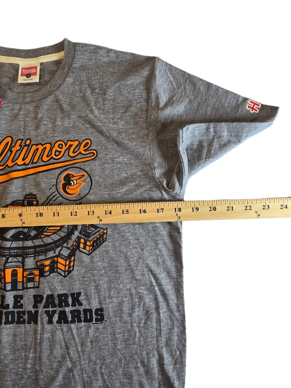 HOMAGE Gray Tee with Orange Baltimore Stadium Graphic Size Small